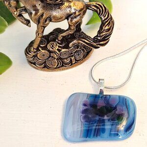 Abstract blue, purple and violet pendant necklace, Hand crafted unique jewelry